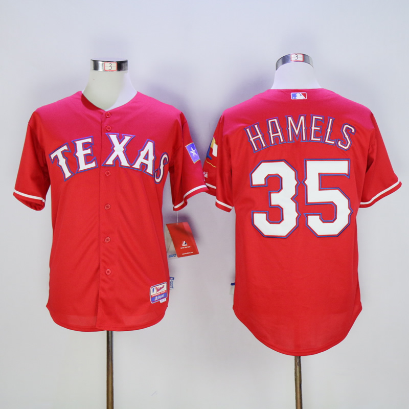 Men Texas Rangers #35 Hamels Red MLB Jerseys